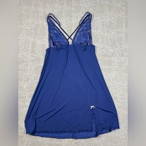 Victoria Secret Blue Satin lingerie Lacey Strapy Sleep Dress Blue V-Neck Size M